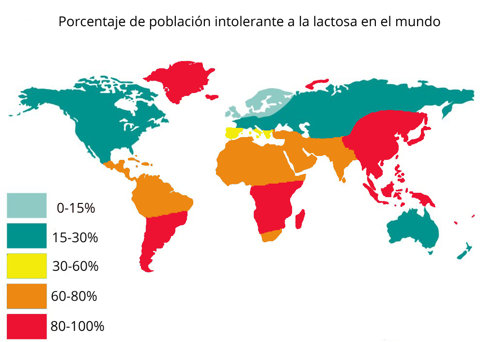 mapa de la intolerancia a la lactosa en el mundo