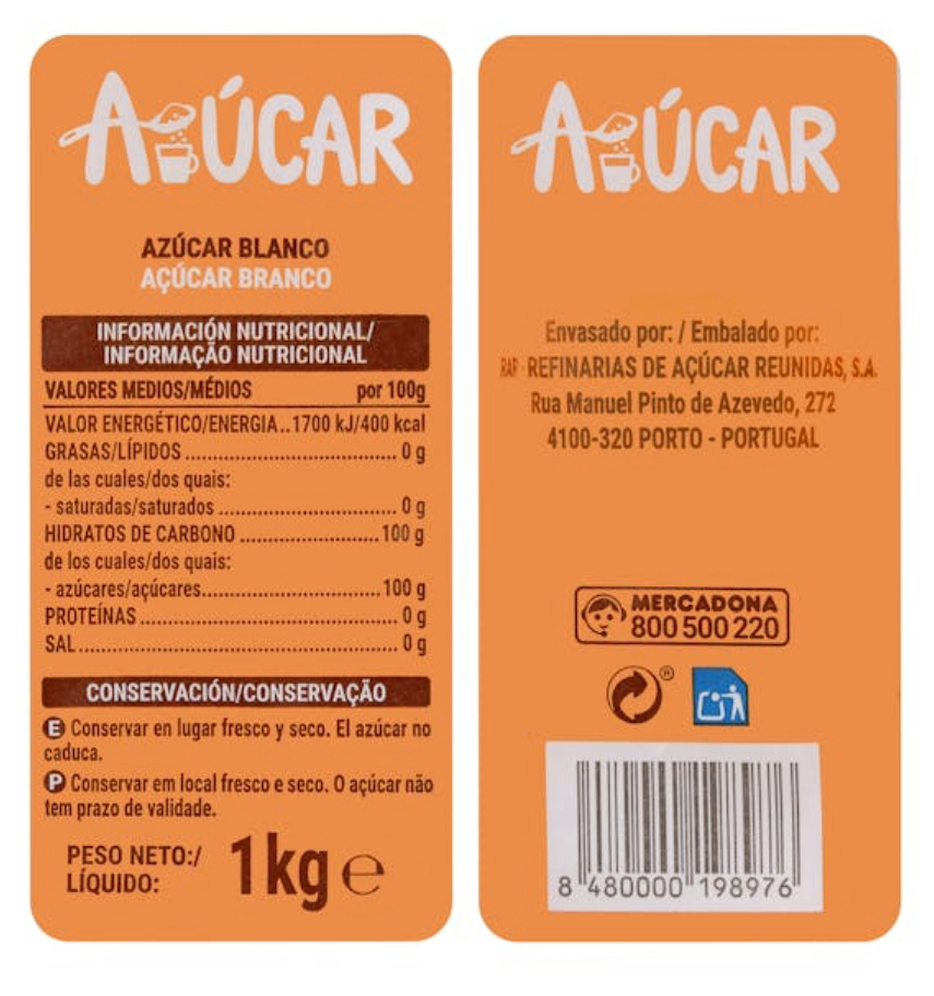 etiqueta azúcar blanco