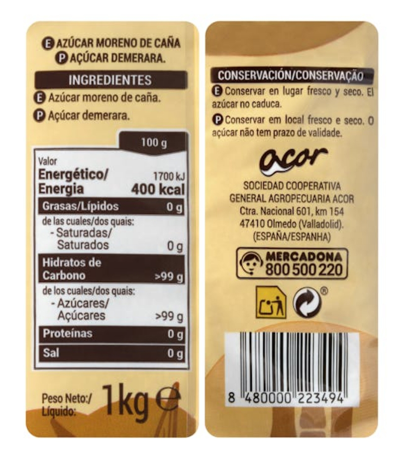 etiqueta azúcar moreno