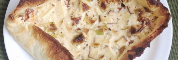 Quiche vegetariana de puerros y tomates secos