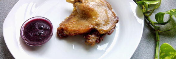 Confit de pato con salsa de arándanos